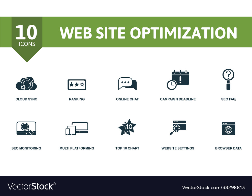 Web site optimization icon set contains editable