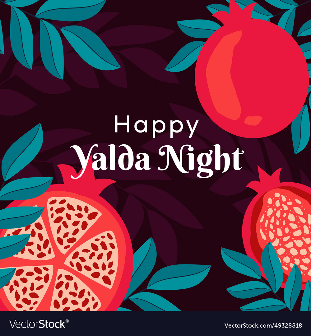 Happy yalda night with leaves and pomegranate Vector Image