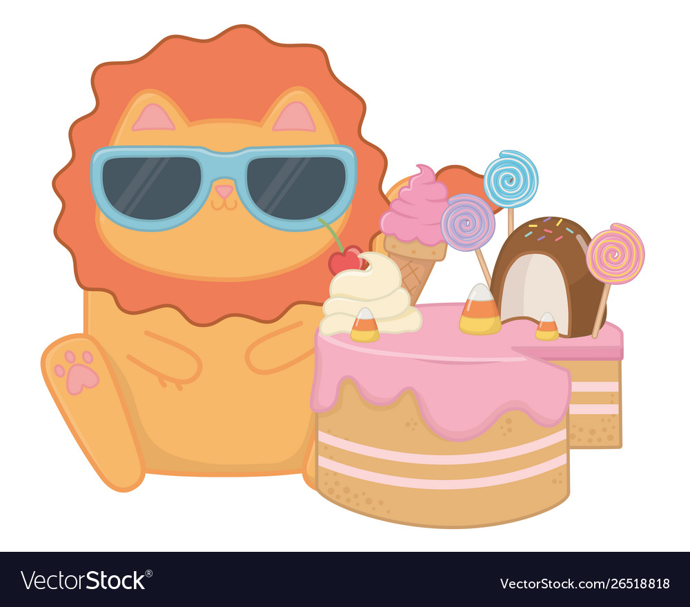 Kawaii lion cartoon with cake design