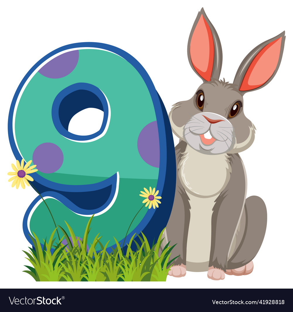 Rabbit holding the number character isolated vector image Rabbit holding the number character isolated