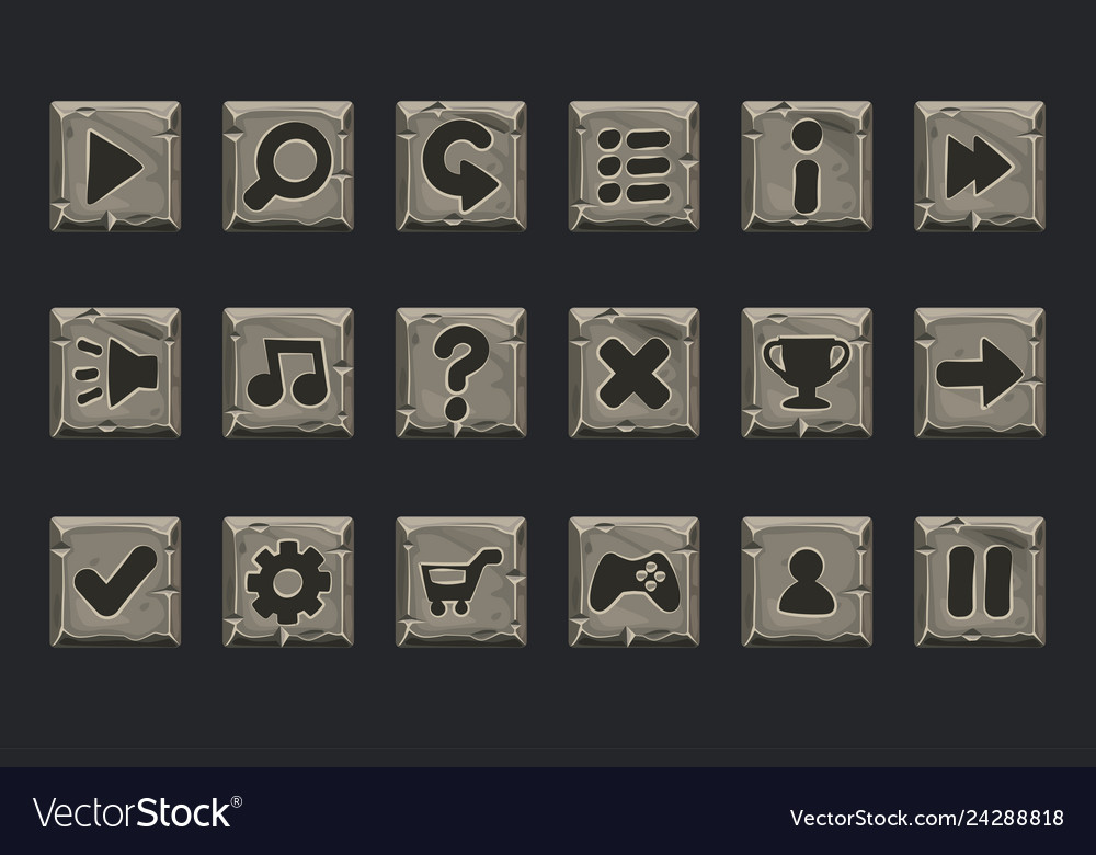Stone Button Icons - Game UI