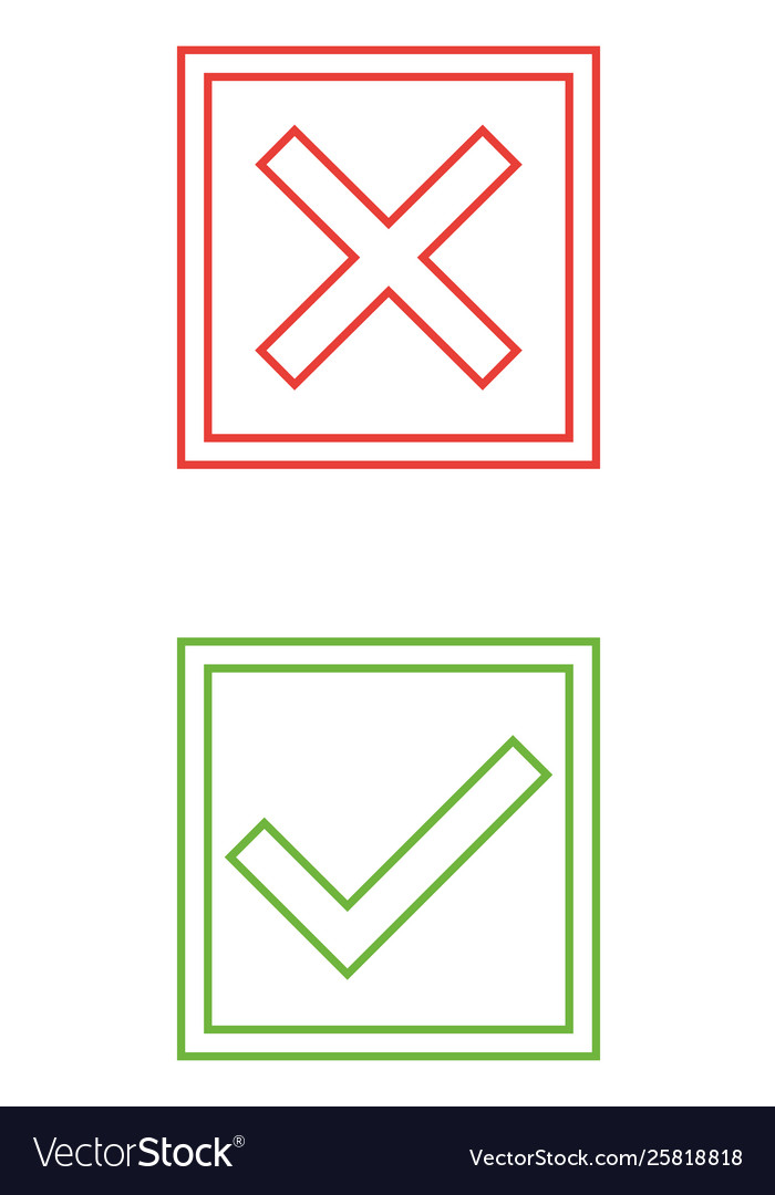Thin line check mark icons green tick and red Vector Image Thin line check mark icons green tick and red