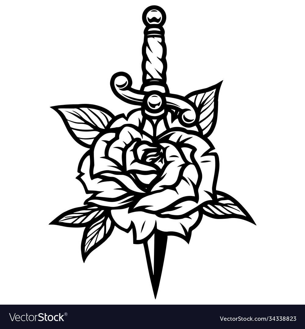 Beautiful rose pierced with dagger Royalty Free Vector Image