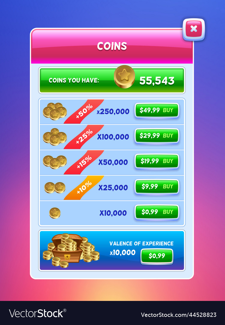 Game ui virtual currency bank screen