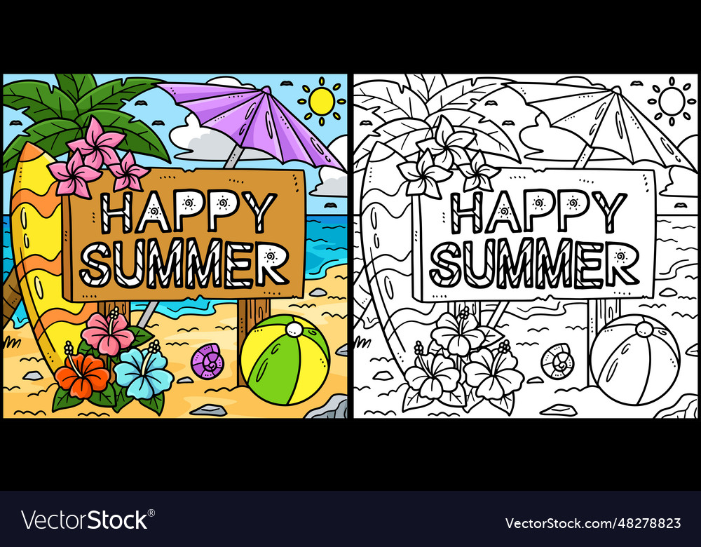 Happy summer coloring page colored - Happy Summer Coloring Page Colored Vector 48278823