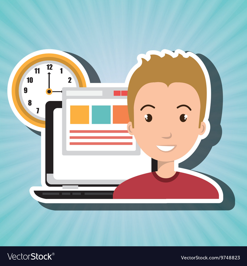 Man and computer isolated icon design