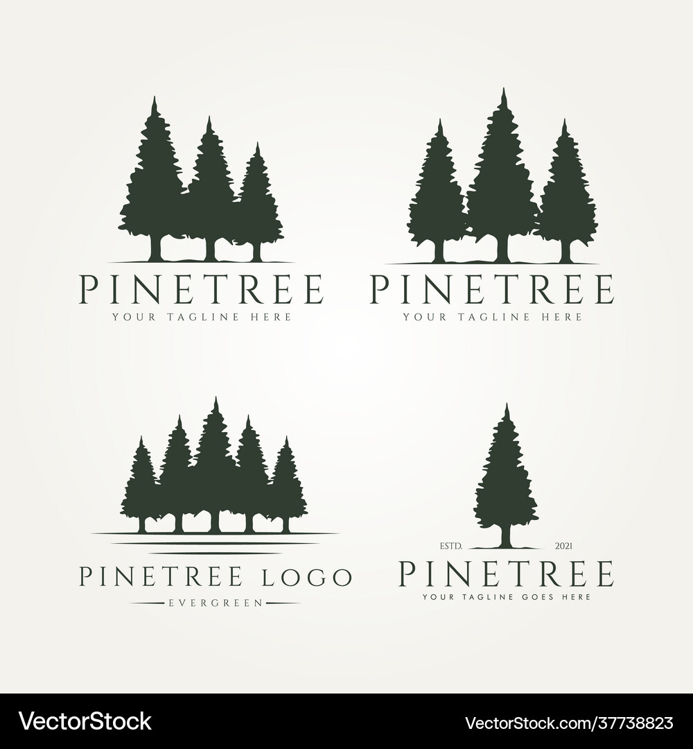 Pine Tree Landscape Logo Set Royalty Free Vector Image