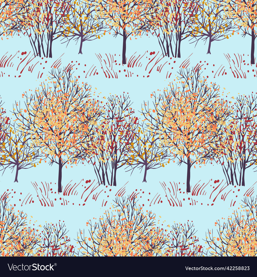 Seamless pattern with autumn trees vector image Seamless pattern with autumn trees