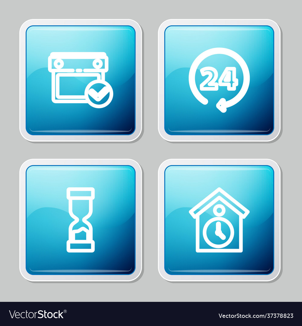 Set line calendar with check mark clock 24 hours
