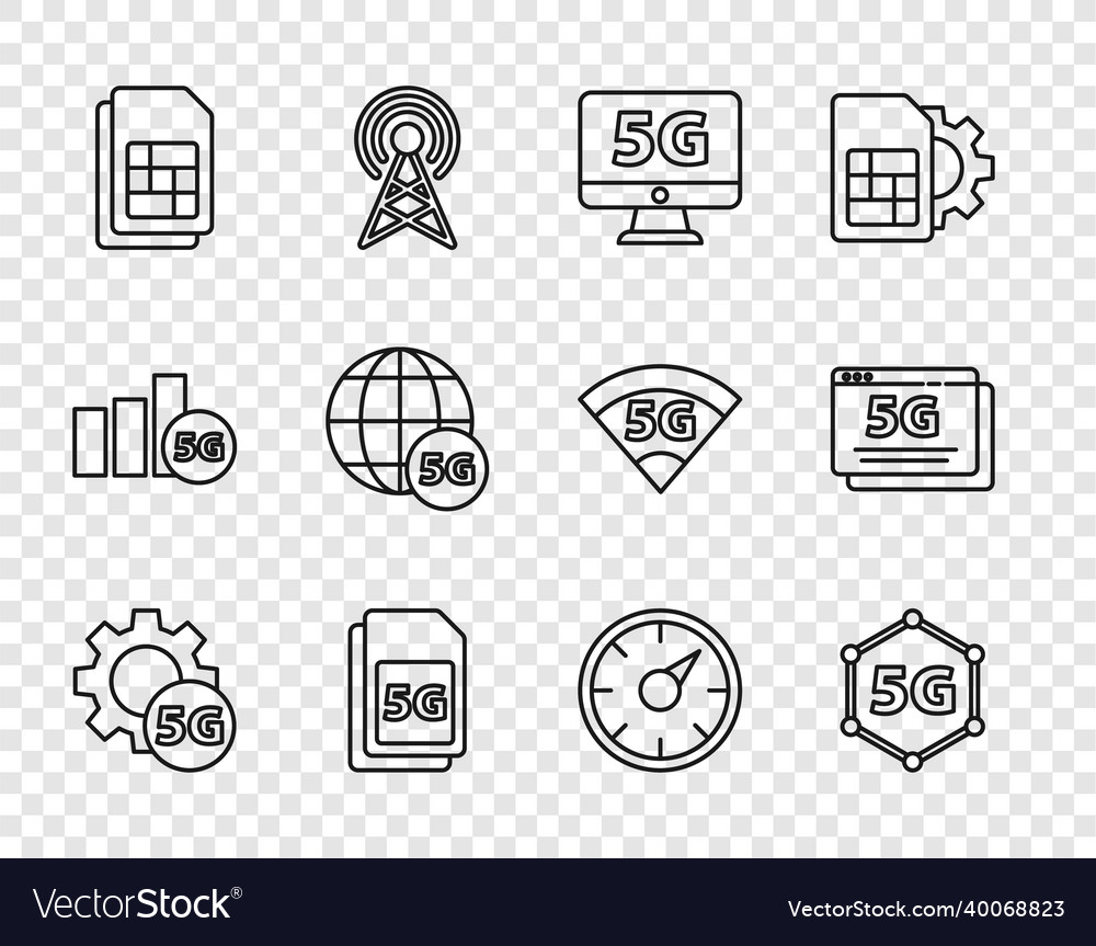 Set line setting 5g network monitor with sim Vector Image Set line setting 5g network monitor with sim