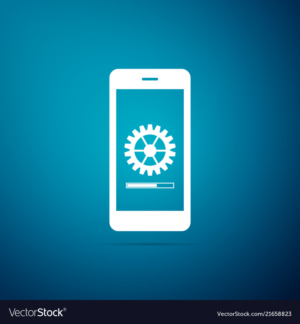 Smartphone update process with gearbox progress vector image Smartphone update process with gearbox progress