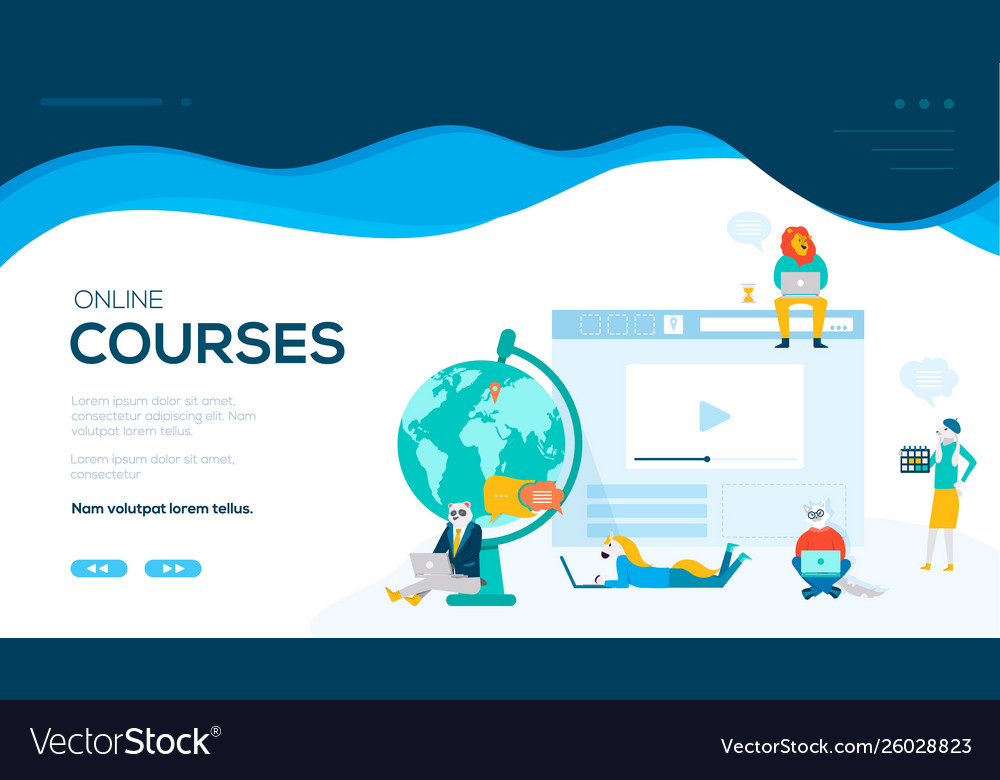 Students with laptops take classes over internet vector image Students with laptops take classes over internet