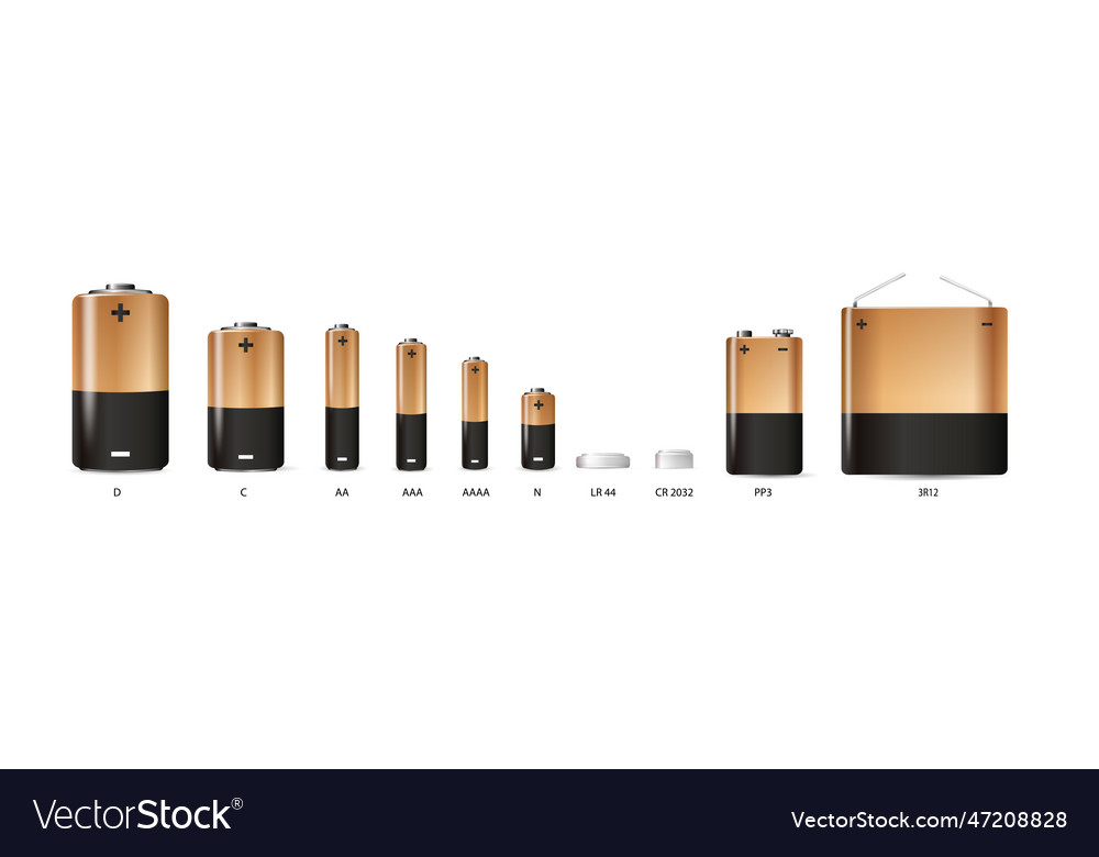 Alkaline batteries realistic style set Royalty Free Vector