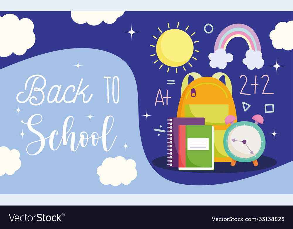 Back to school backpack alarm clock books