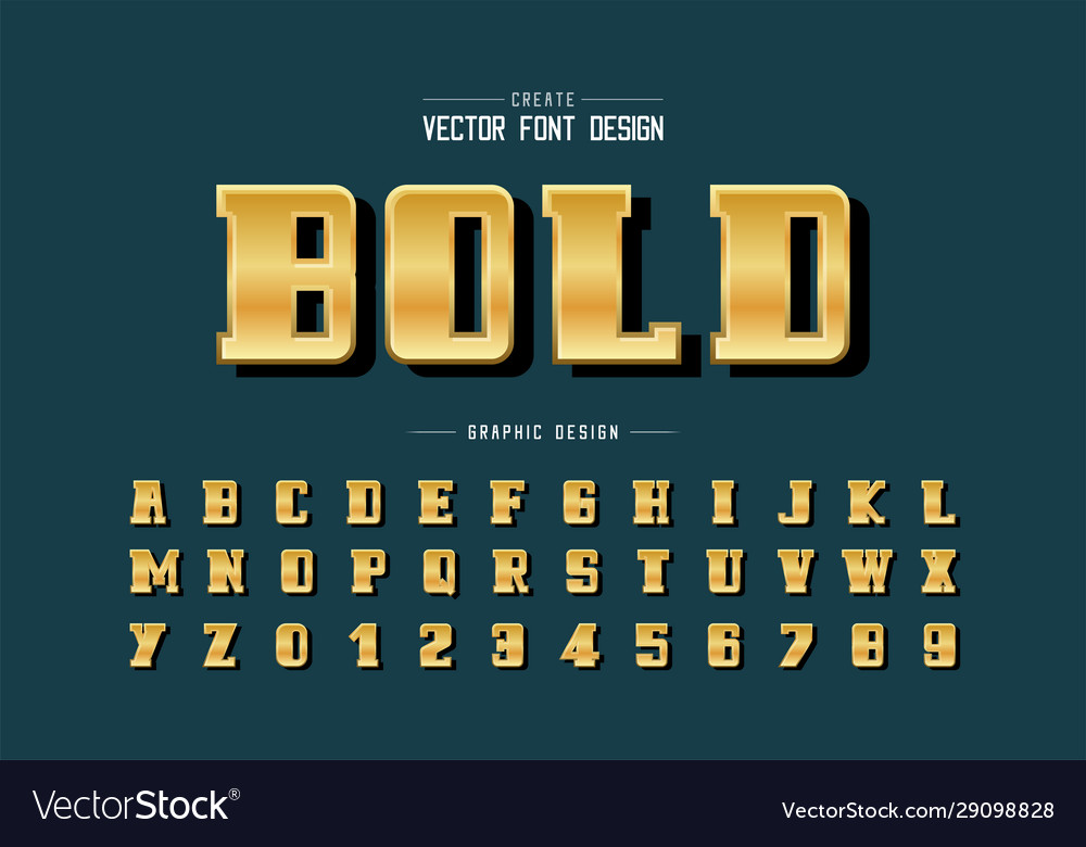 Gold font and bold alphabet golden script