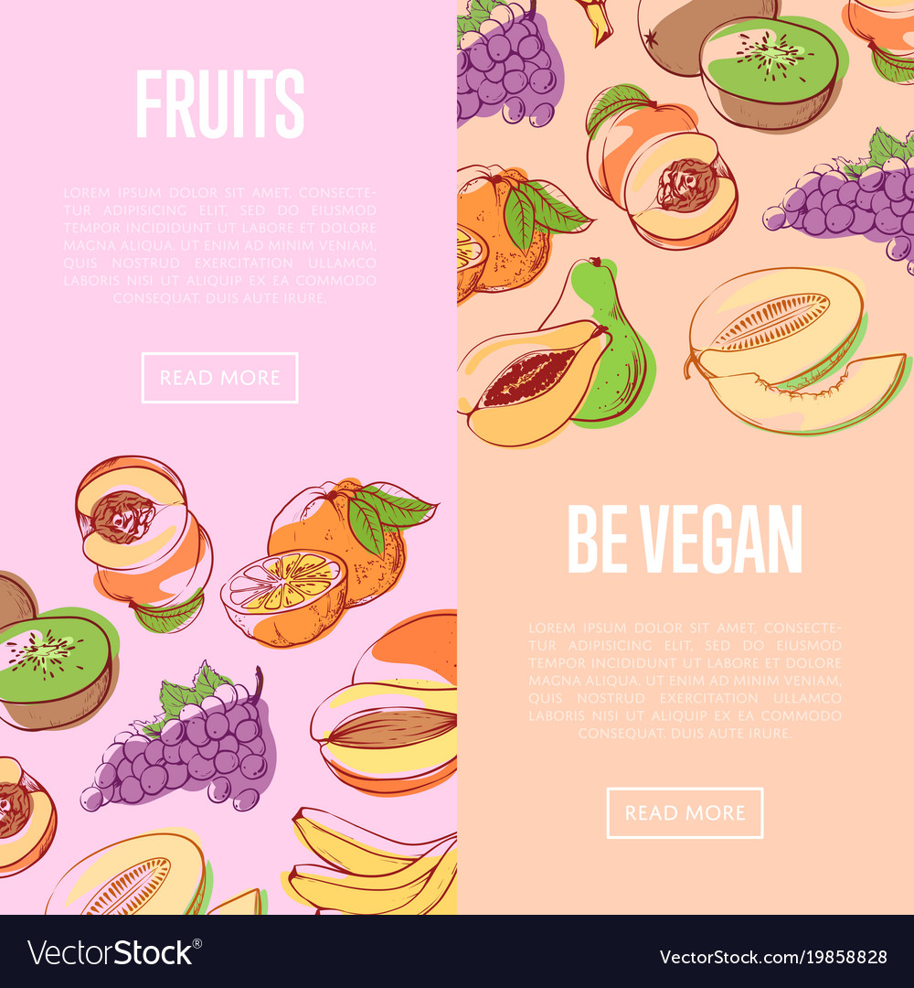 healthy vegan nutrition flyers with fruits vector image nutrition flyers