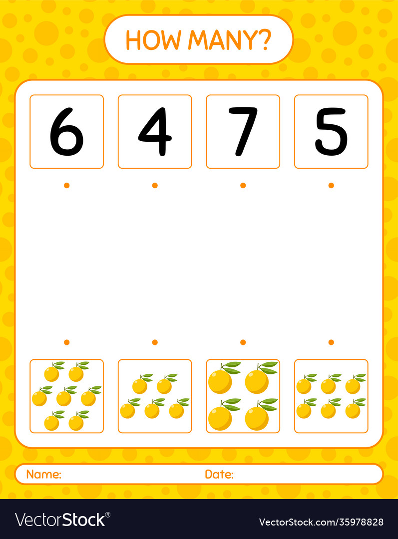 How many counting game with yuzu worksheet vector image How many counting game with yuzu worksheet
