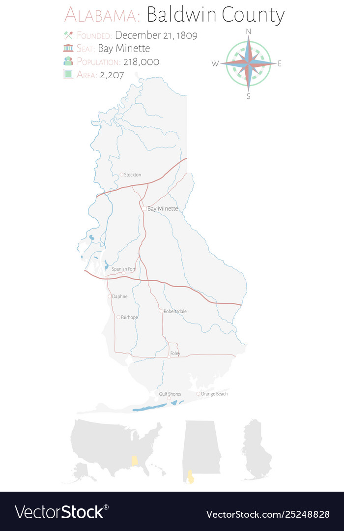 Map Of Baldwin County Alabama Map Baldwin County In Alabama Royalty Free Vector Image