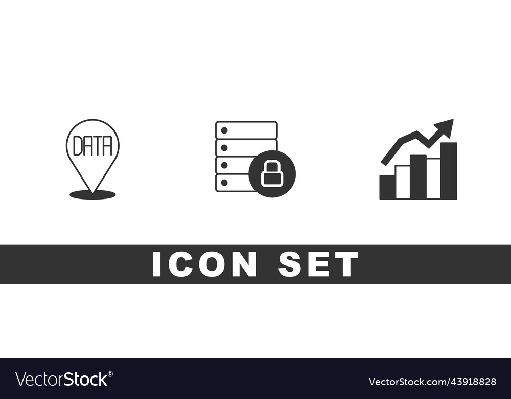 Set data analysis server security with padlock vector image Set data analysis server security with padlock