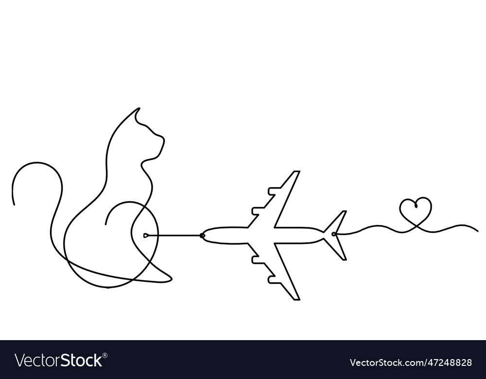 Silhouette of abstract cat with plane in line