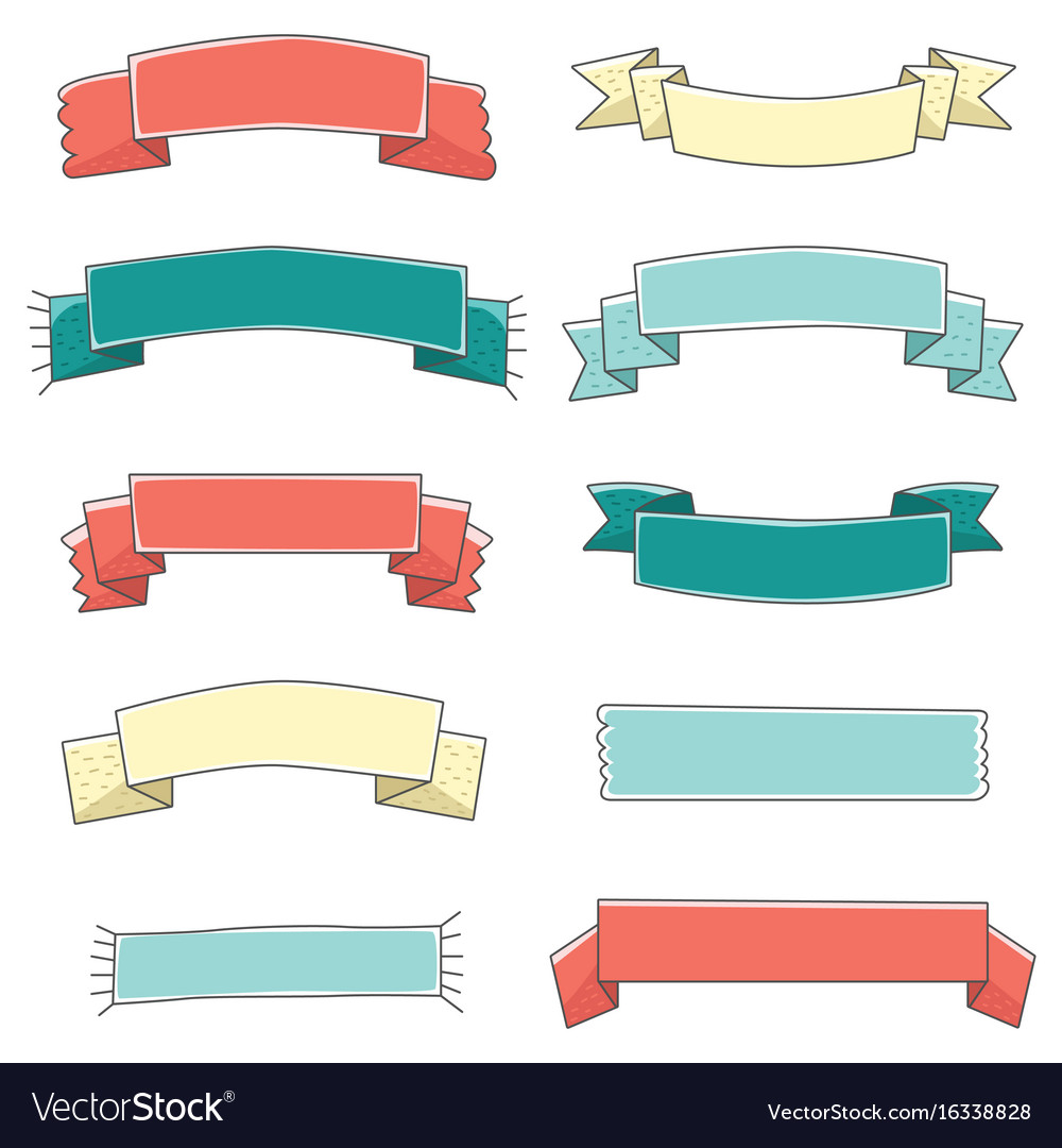 Small ribbon banner cute set hand drawn Royalty Free Vector