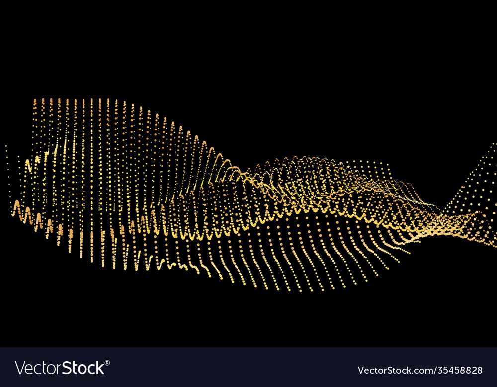 Sound wave from node gold interface big data flow vector image Sound wave from node gold interface big data flow