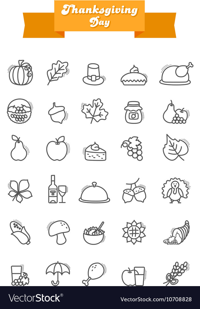 Thanksgiving Day outline icons set Harvest Vector Image