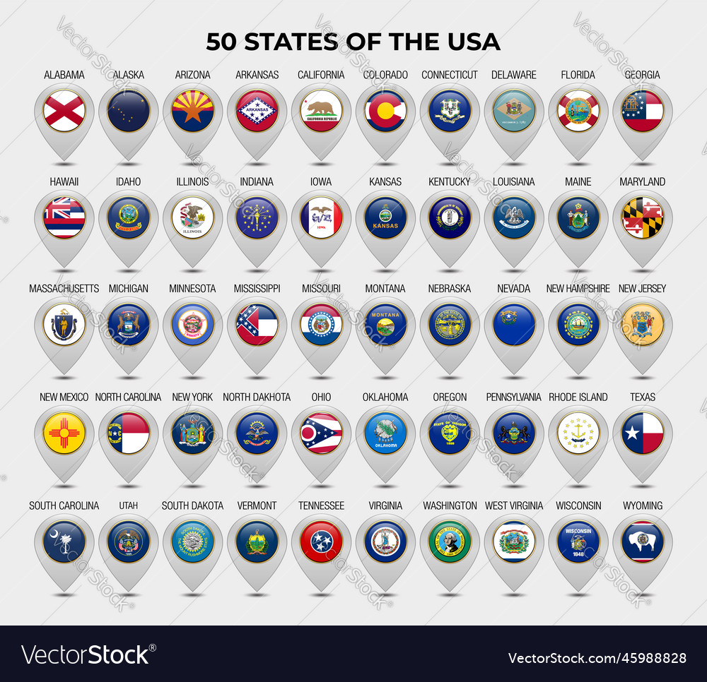 Usa state map pointer or marker with flags