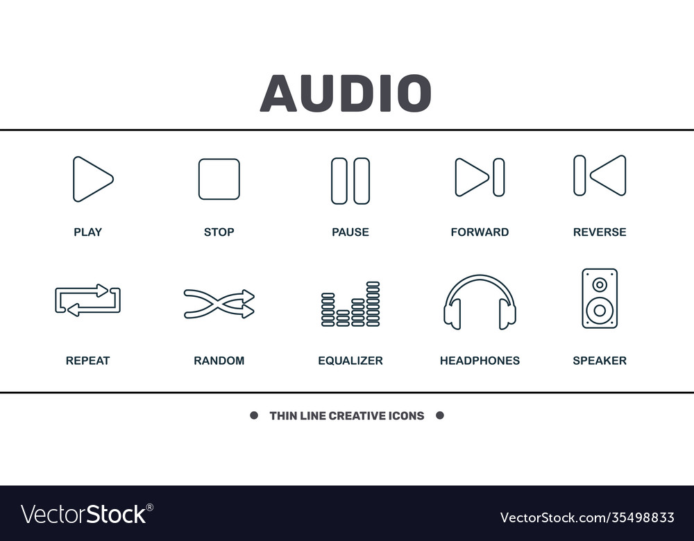 Audio buttons icons set collection includes vector image Audio buttons icons set collection includes