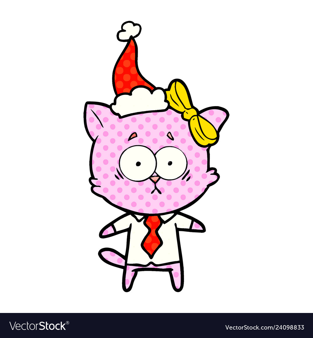 Comic book style of a cat wearing santa hat