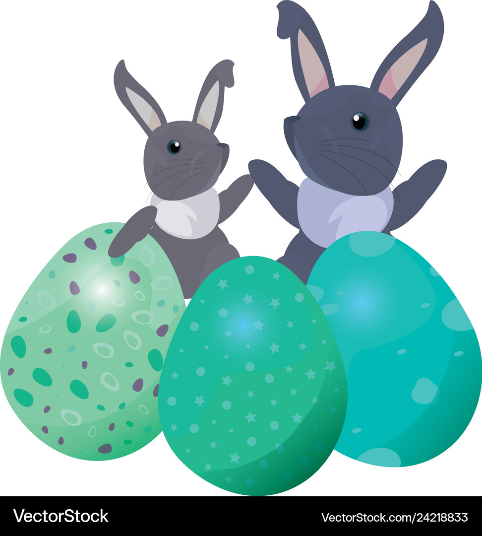 Cute rabbits and eggs easter Royalty Free Vector Image