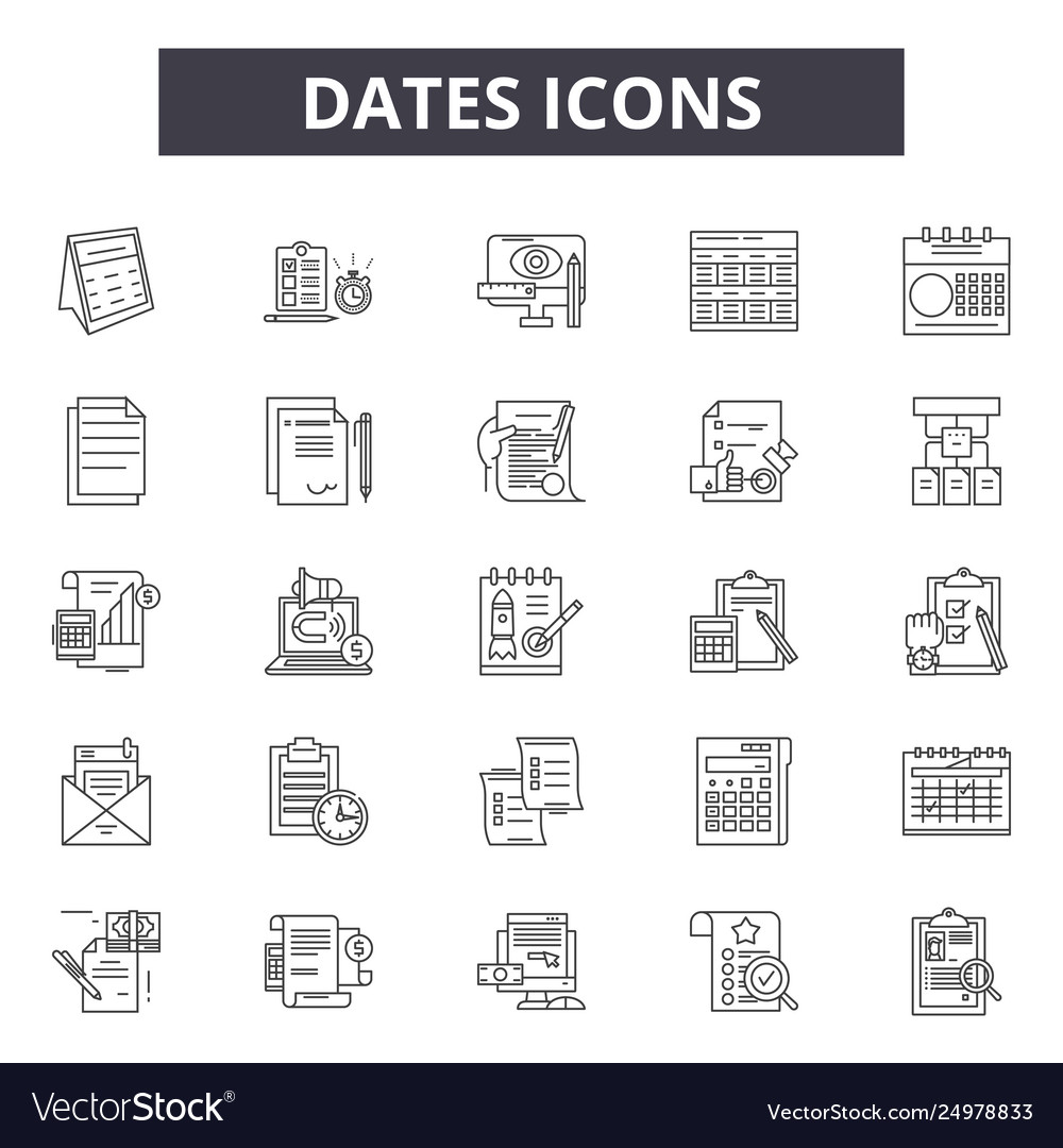 Dates line icons signs set outline vector image Dates line icons signs set outline