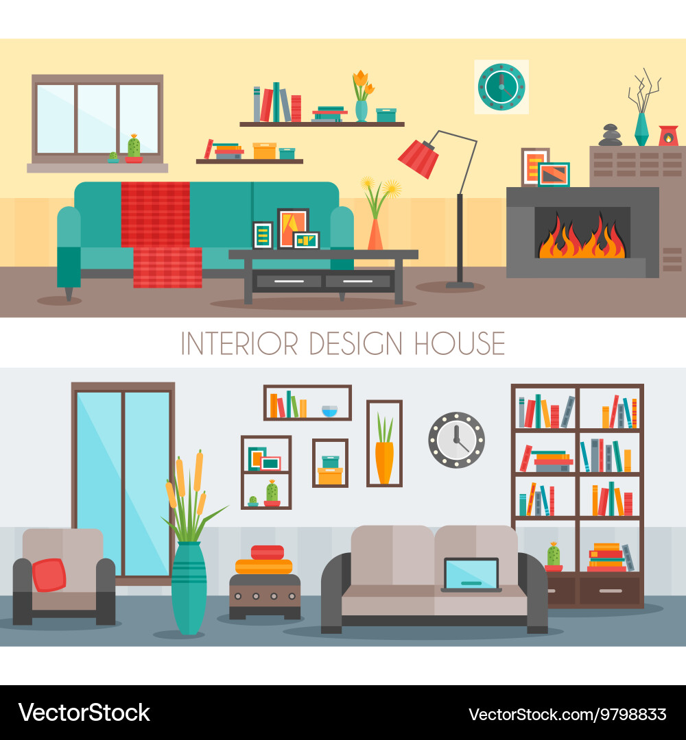 Flat interior compositions Royalty Free Vector Image