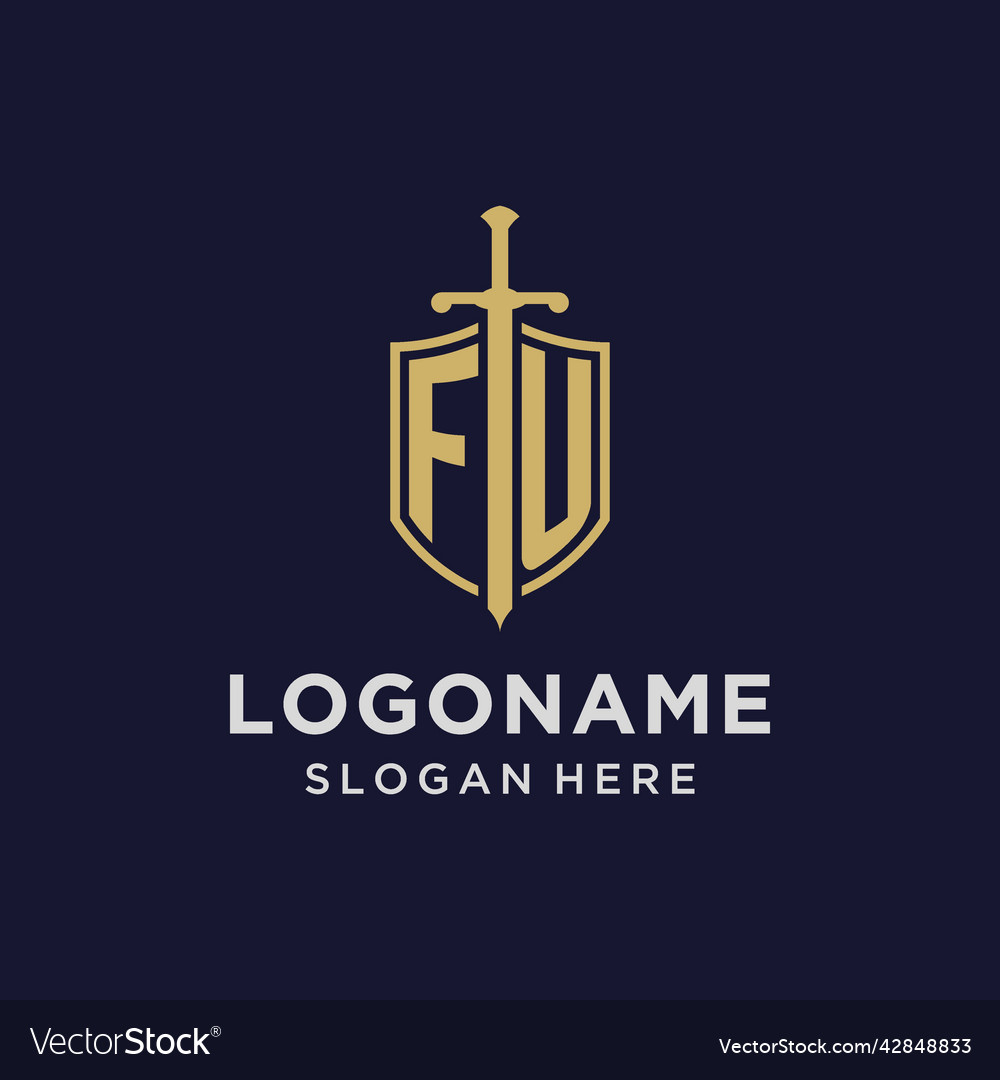 Fu logo initial monogram with shield and sword Vector Image Fu logo initial monogram with shield and sword