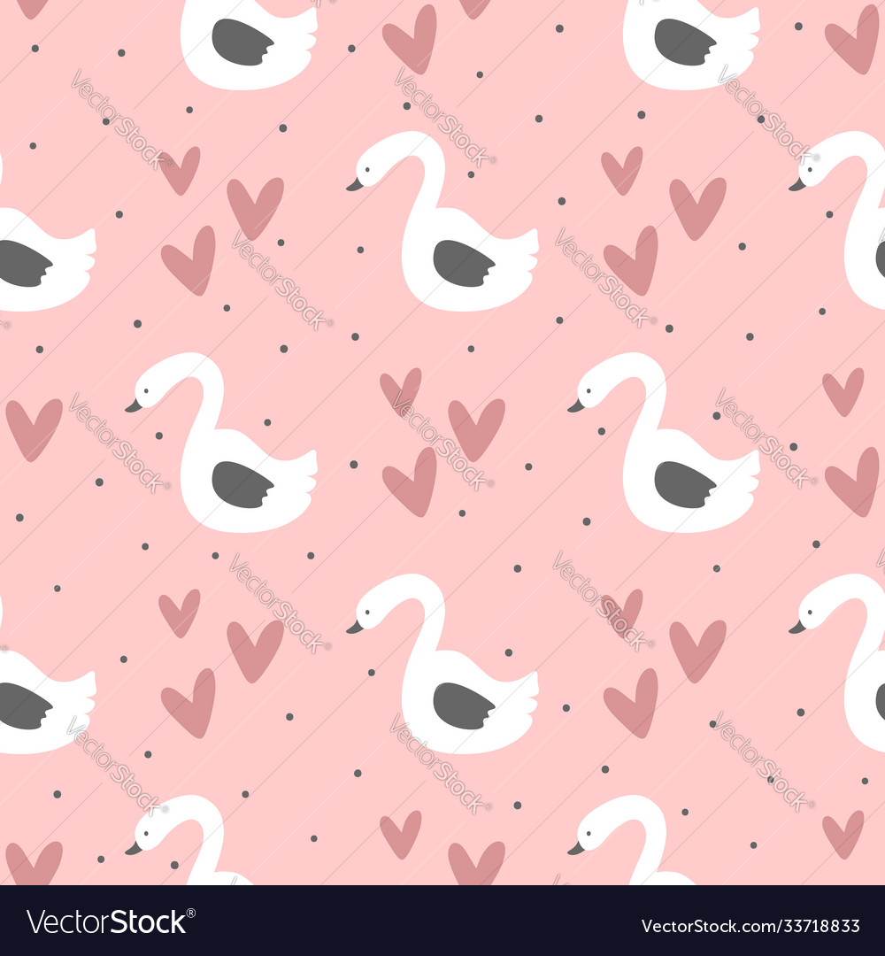 Repeated swans hearts and round dots cute