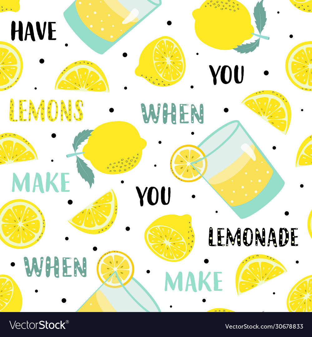 Seamless cartoon lemon pattern on white background