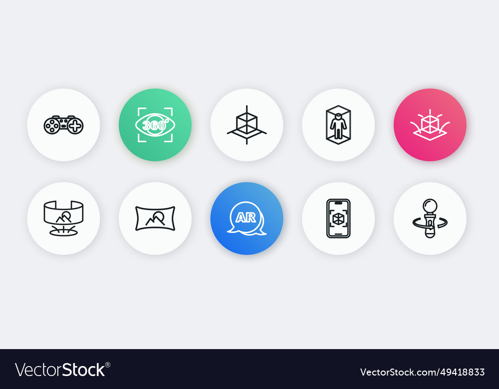 Set line augmented reality ar 3d modeling 360 vector image Set line augmented reality ar 3d modeling 360