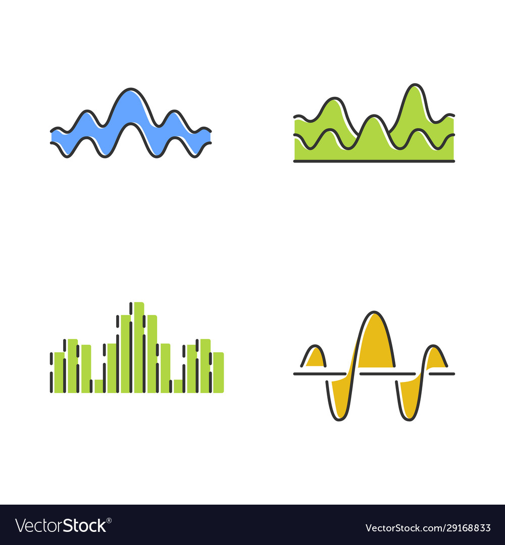 Sound waves color icons set noise vibration Vector Image Sound waves color icons set noise vibration
