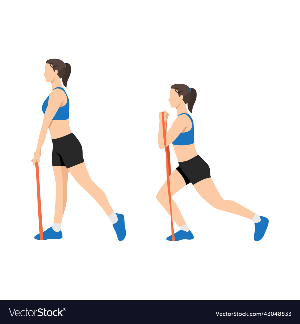 Woman doing lunge with bicep curl exercise Vector Image