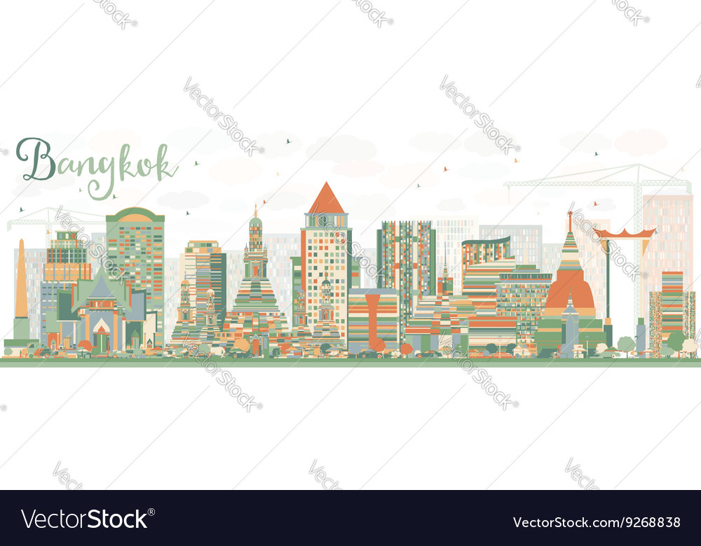 Abstract Bangkok Skyline With Color Landmarks Vector Image Abstract Bangkok Skyline With Color Landmarks Vector Image