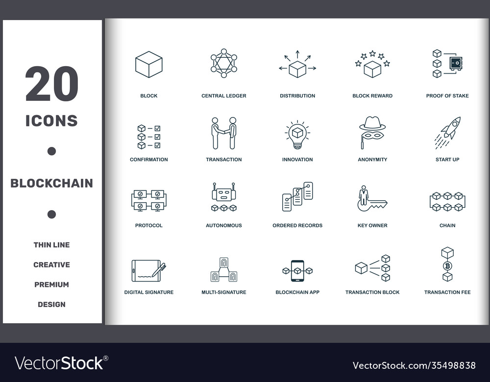Blockchain set icons collection includes simple vector image Blockchain set icons collection includes simple