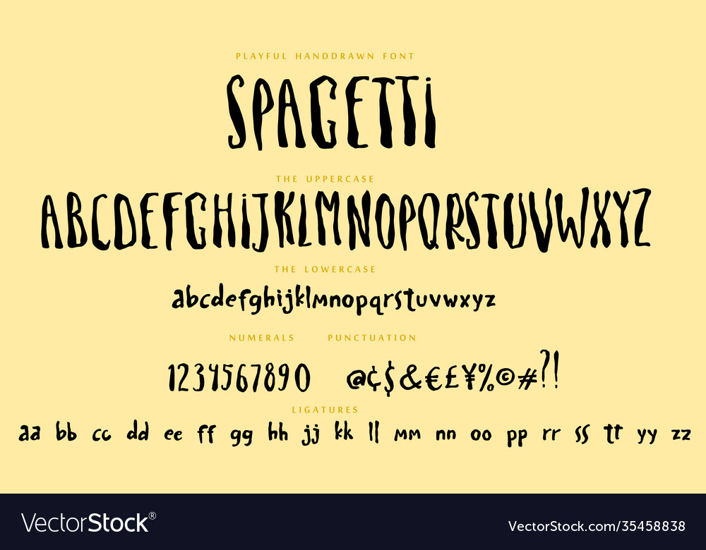Handwritten playful script font spagetti Vector Image Handwritten playful script font spagetti