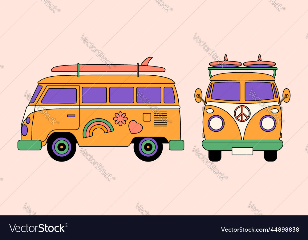 Volkswagen Type 2 Car Van Hippie, Cartoon Bus, cartoon Character