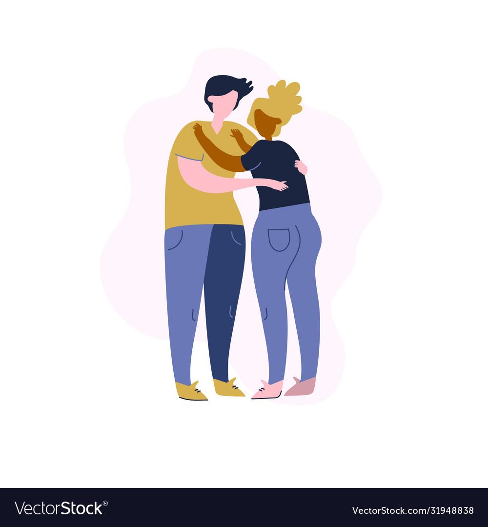 Light-skin man hug dark-skinned woman Royalty Free Vector