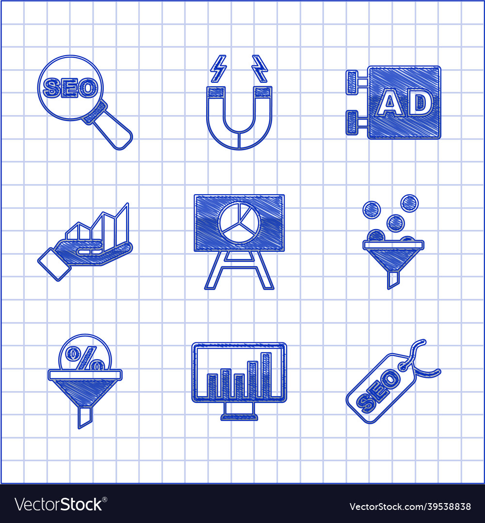 Set board with graph chart monitor seo vector image Set board with graph chart monitor seo