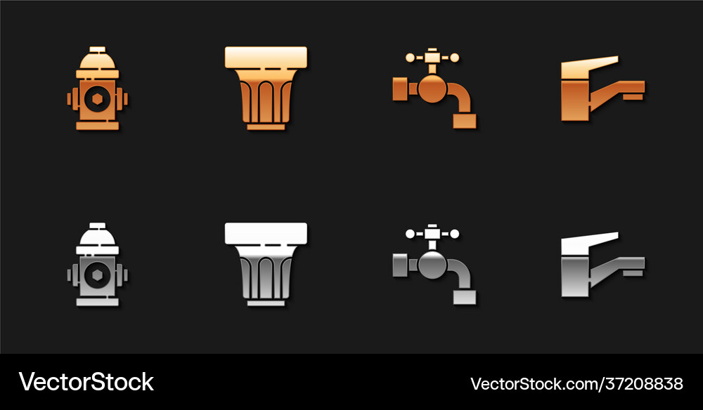 Set fire hydrant glass with water water tap Vector Image