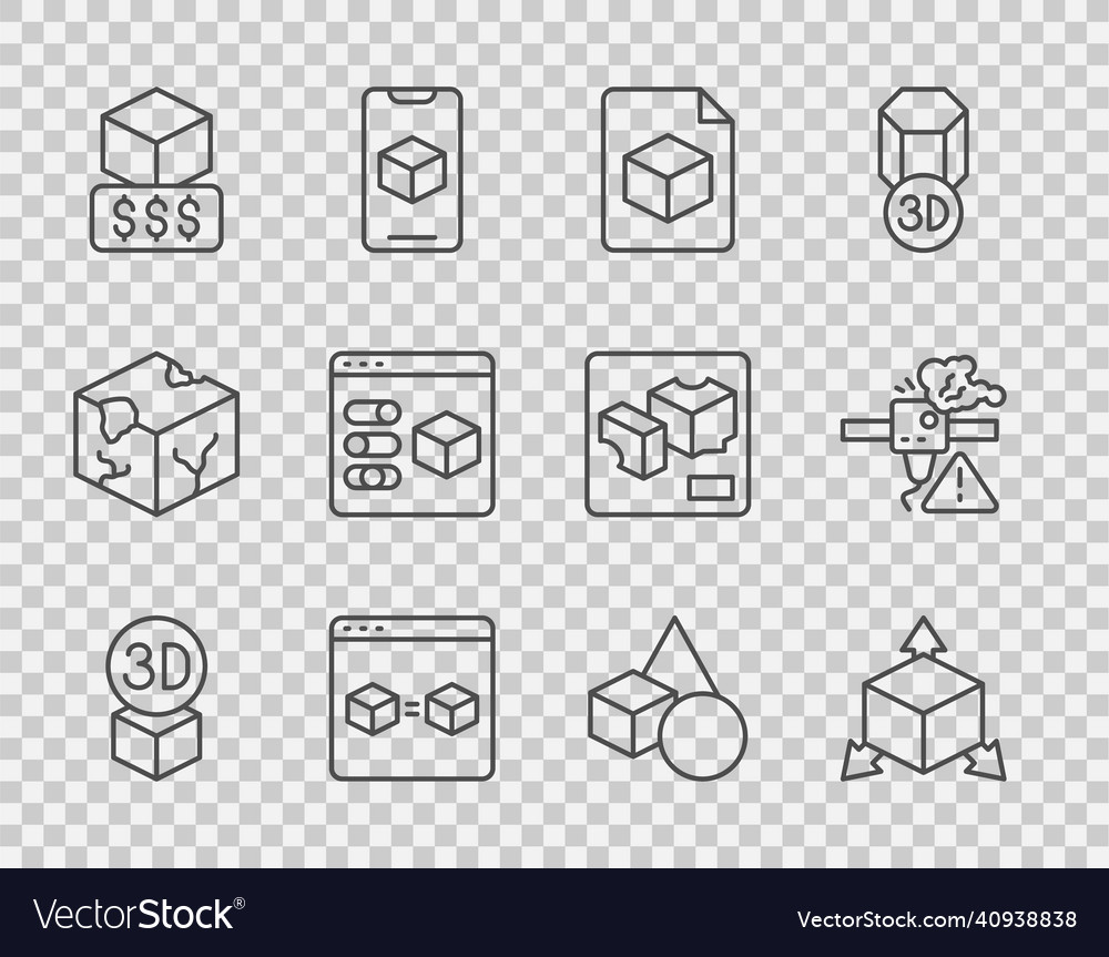 Set line isometric cube file 3d printer perfect vector image Set line isometric cube file 3d printer perfect