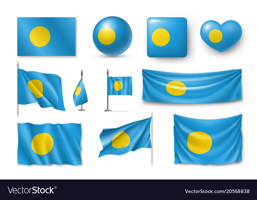 Set palau realistic flags banners