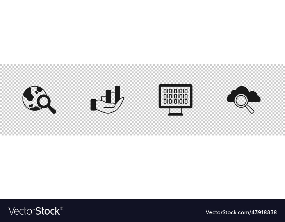 Set search globe pie chart infographic binary vector image Set search globe pie chart infographic binary