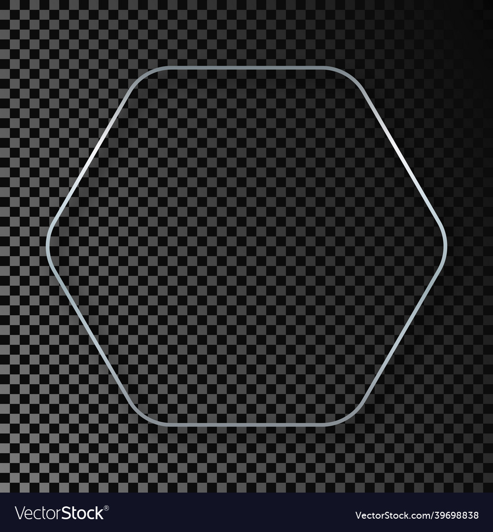 Silver glowing rounded hexagon frame with shadow vector image Silver glowing rounded hexagon frame with shadow